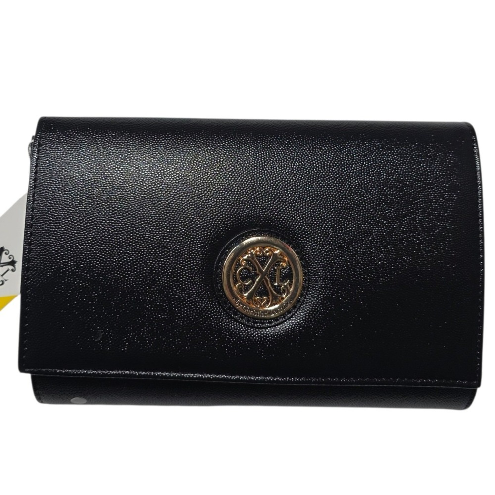 CXL by Christian Lacroix Paris Caviar Clutch W Detachable Chain Women Black NEW